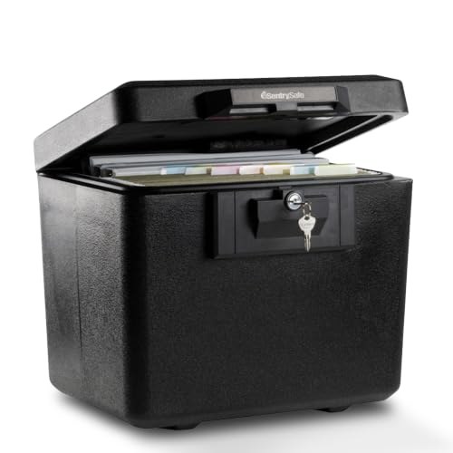 SentrySafe Black Fireproof Document Box with Key Lock, Safe Secures Files and Documents for Home or Office, 0.61 Cubic Feet, 13.6 x 15.3 x 12.1 inches, 1170