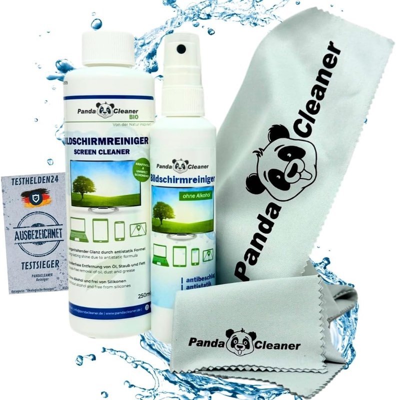 PandaCleaner Laptop Cleaning Kit - 100 ml Display Spray + 250 ml Refill TV Screen Cleaner & 2 x Screen Cleaner Cloths for Screen Cleaning (Complete Set)