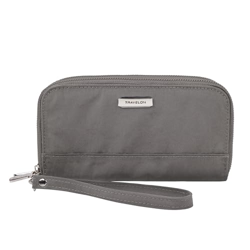 Travelon RFID Blocking Double Zip Wallet, Smoke, 7.5 x 4 x 1.25, Travelon RFID Blocking Double Zip Wallet