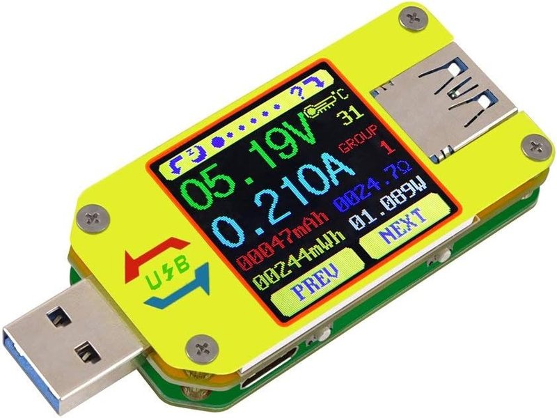 DollaTek UM34C USB Meter Tester Voltage Current Bluetooth Battery Power Charger Voltmeter Ammeter Multimeter Tester, 1.44 Inch Color LCD Display USB 3.0 Type- C Cable Resistance Load Impedance Meter