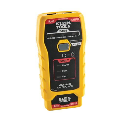 Klein Tools VDV526-100 Compact Cable Tester Starter Kit – RJ11 RJ12 RJ45 Cable Tester with LED Fault Detection, LAN Explorer, Shield Testing and Self-Storing Remote