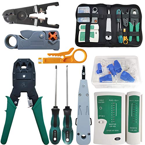 Network Tool Repair Kit, YEESON Ethernet LAN Network Cable Tester Computer Maintenance Coax Crimper Tool for RJ-45/11/12 Cat5/5e with Connector Accessories