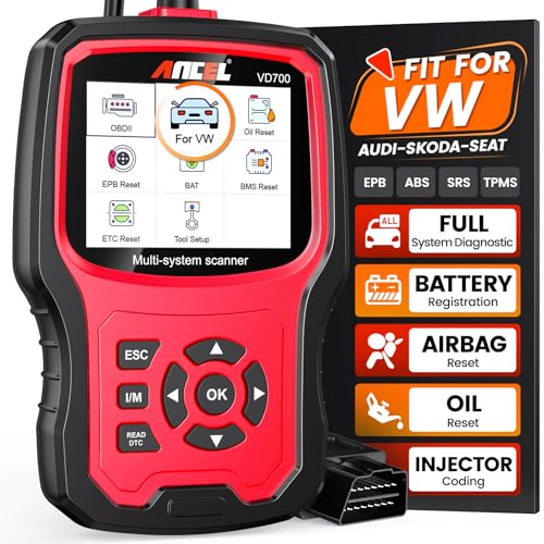 ANCEL VD700 Full Systems OBD2 Scanner Diagnostic Tool for Volkswagen VW Audi Skoda Seat, ABS Transmission SRS System Faults Diagnosis for VAG Vehicles with Battery Registration, DPF Oil EPB TPMS Reset