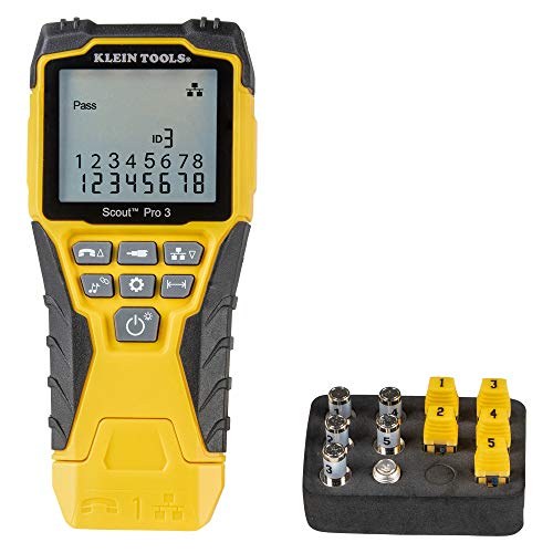 Klein Tools VDV501-851 Scout Pro 3 Cable Tester Starter Kit – Voice Data Video Cable Tester for RJ11 RJ12 RJ45 and Coax, Measures Cable Length Up to 610m, Backlit LCD, LanMap and CoaxMap Remotes