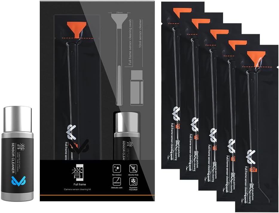 VSGO Sensor Cleaning Kit, Camera Cleaning Supplies, Sensor Cleaning, Alcohol Free, Swab Cleaner, Compatible with SLR/Mirrorless (Full Size Swab + Cleaner)