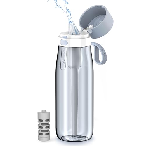PHILIPS Filtered Water Bottle, BPA-Free Tritan Plastic Water Bottles, Replaces 450 Plastic Water Bottle with Reusable GoZero Everyday Water Filter, Portable Filtering Bottle for Travel, 22 oz