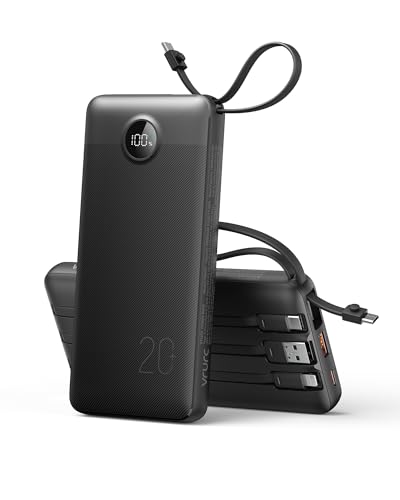 20000mAh Power Bank with Built-in Cables