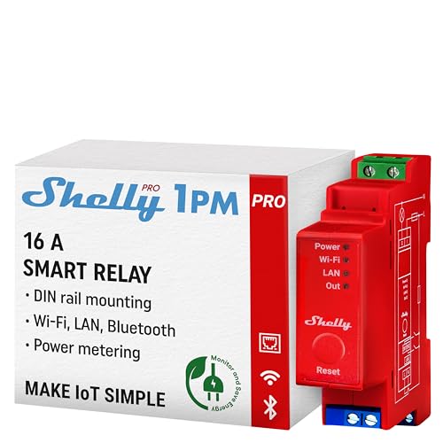 Shelly Pro 1PM | Wi-Fi, LAN & Bluetooth 1 Channel Smart Relay Switch with Power Metering | Home & Facility Automation | Compatible with Alexa & Google | iOS Android App | Remote Appliances Control