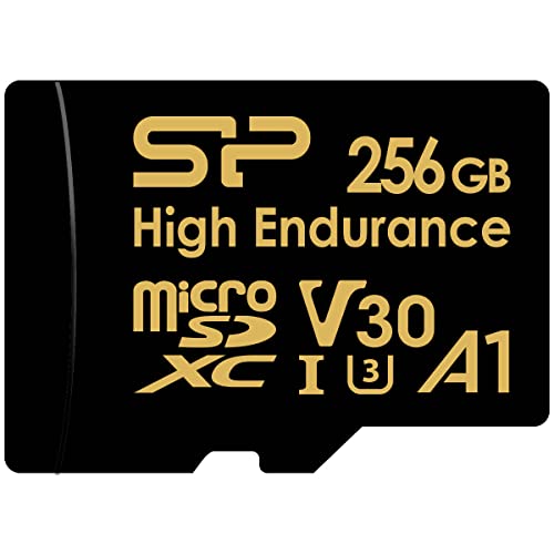 Silicon Power 256GB High Endurance microSDXC UHS-I Micro SD Card with Adapter, Optimized for 4K UHD Video Recording Car Dash Cam Security Camera, Class 10 U3 V30 A1 MicroSD Memory Card