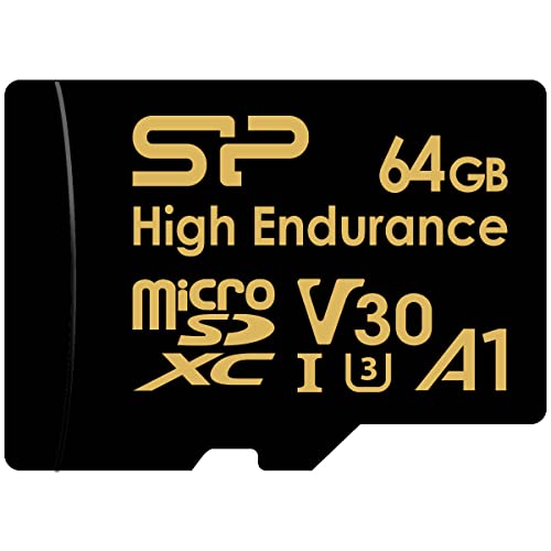 Silicon Power 64GB High Endurance microSDXC UHS-I Micro SD Card with Adapter, Optimized for 4K UHD Video Recording Car Dash Cam Security Camera, Class 10 U3 V30 A1 MicroSD Memory Card