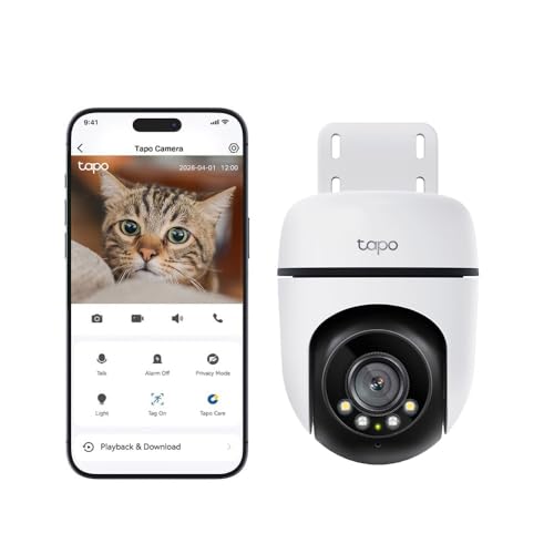 Tapo TP-Link Outdoor Security Wi-Fi Camera, 2K, Full-Colour Night Vision, 24/7, 360°, Free AI Tracking, Smart Motion Detection, IP65, Sound & Light Alarm, microSD Card Slot (Tapo C510W)