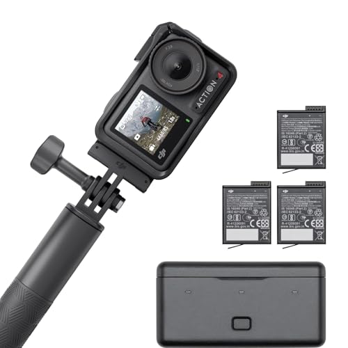 DJI Osmo Action 4 Adventure Combo - 4K/120fps Waterproof Action Camera with a 1/1.3-Inch Sensor, 10-bit and D-Log M Color Performance, Up to 7.5 h with 3 Batteries, Outdoor Camera for Travel, Biking