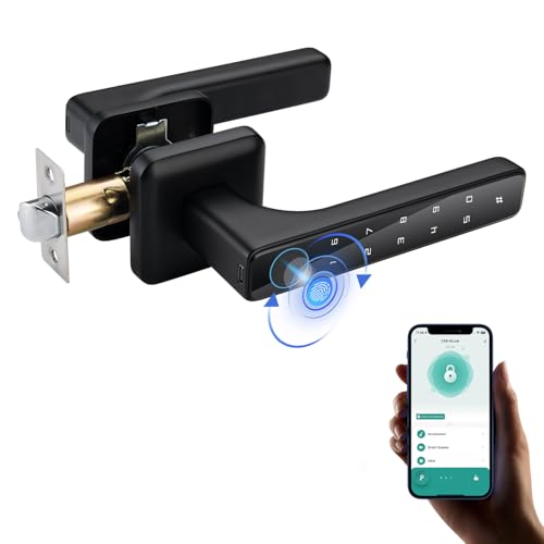 LKUWEE Smart Lock 4 in 1, Fingerprint Door Lock Set, Keyless Entry Door Knob with APP/Code/Keys/Fingerprint, Electronic Keypad Lock Remote APP Control, Reversible Handle