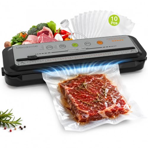 MegaWise Vacuum Sealer Machine, 80kPa Food Vacuum Sealer Machine with Built-in Cutter Starter Kit, One-Touch Automatic Food Sealing for Freezer Storage, Meal Prep and Sous Vide, Dry Moist Modes