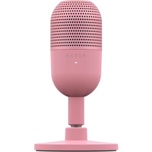 Razer Seiren V3 Mini USB Microphone: Condenser Mic - Supercardioid Pickup Pattern - Tap-to-Mute Sensor with LED Indicator - Shock Absorber - Ultra Compact - PC, Discord, OBS Studio - Quartz Pink
