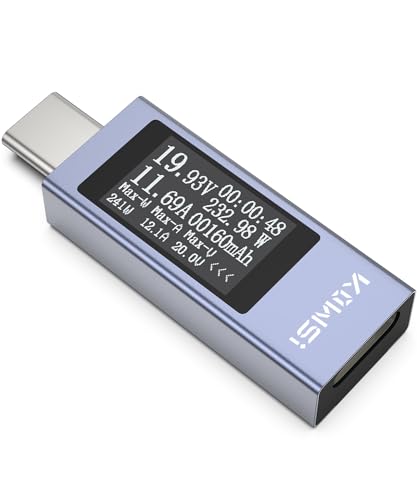 USB C Tester Meter Voltmeter USB Multimeter 4-30V 0-12A Type-C Current Meter Display Voltage and Current Tester PD QC USB Power Meter Capacity Voltage Tester Current Meter