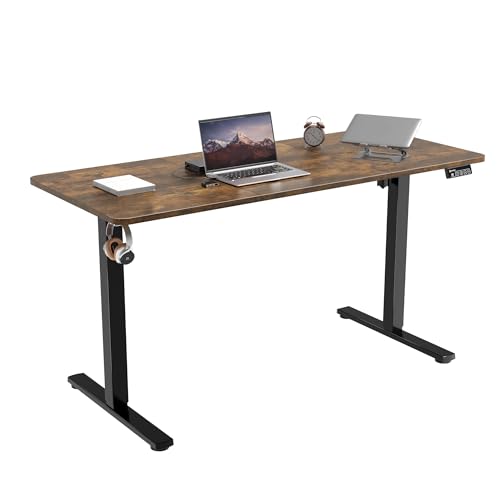 ERGOMAKER electric standing desk 140 x 60 cm with black frame and rustic brown desktop