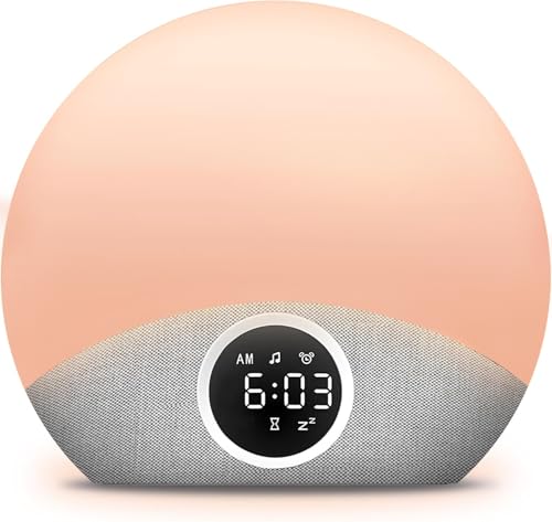 Sunrise Alarm Clock, Sunrise Alarm Wake Up Light, 30 Soothing Sounds for Sleep, 8 Night Light Colors, Memory Function, Sunrise Lamp for Home Office Nursery, Gift for Light Sleepers
