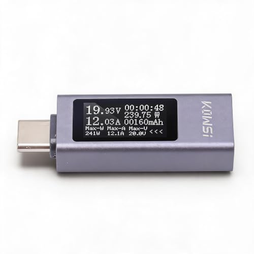 USB Tester Type C Multimeter Voltage Current Meter Power Volt Ammeter DC430V 012A, 0.77in HD Display, Drop Resistant Case, Fast Charge Test Compatibility, Real Time Monitoring