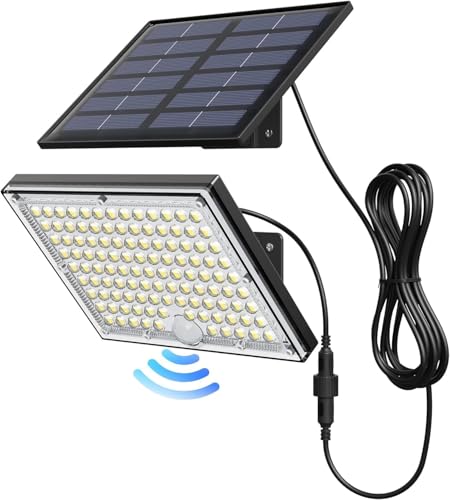 Solar Lights Outdoor, 113 LED Wall Lights 1500mAh Spotlight, 3 Modes Flood Lights with Motion Sensor and Remote, High Lumen Solar Security Lights IP65 Waterproof for Yard Porch Patio (1 Pack)