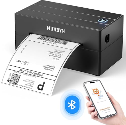 MUNBYN Bluetooth 4x6 Thermal Shipping Label Printer, 25 Labels, Black 130B