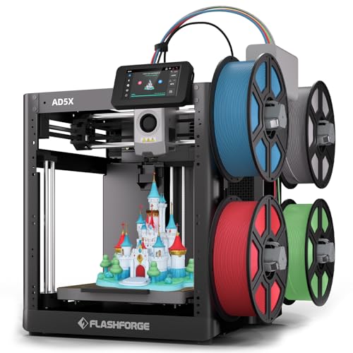 FLASHFORGE AD5X Multi-Color 3D Printer, 4-Color Mixing Printing, 600mm/s High Speed Printing, Intelligent Filament System, 220x220x220mm Build Volume, FDM 3D Printer for Home/Office