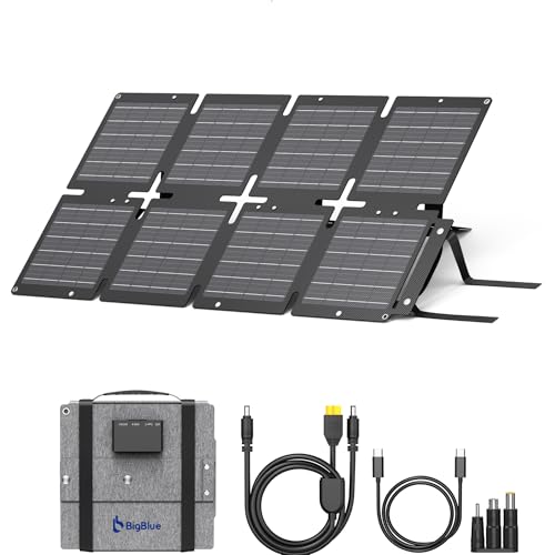 BigBlue 60W Portable Compact Solar Panel with PD 45W USB-C, 20W USB-A, DC Ports for Power Stations, Cellphones, Power Banks, Tablets, IP68 Waterproof, Foldable Camping Solar Charger with Kickstand