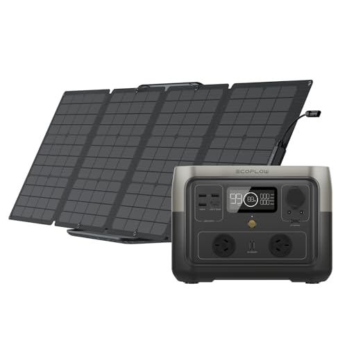ECOFLOW RIVER 2 MAX Portable Power Station with 110W Solar Panel, 512Wh LiFeP04 Battery/ 1 Hour Fast Charging, Up To 1000W Output, Solar Generator for Outdoor Camping/RVs/Home Use
