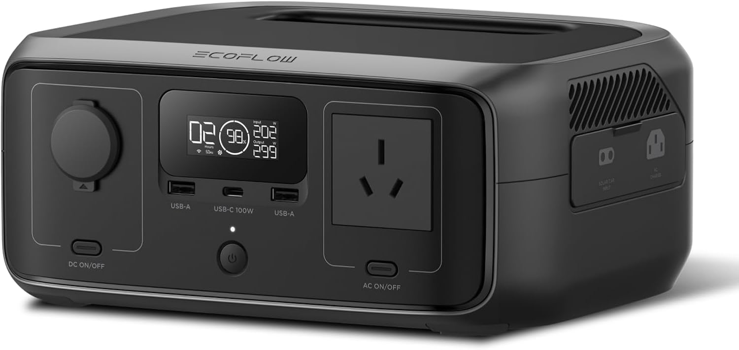 EF ECOFLOW Portable Power Station RIVER 3(UPS), 245Wh LiFePO4 Battery Power Station, 300W Up to 600W AC Output, <10 MS UPS & <30 dB, 1Hr Fast Charging Solar Generator for Outdoor/Camping/Home Use