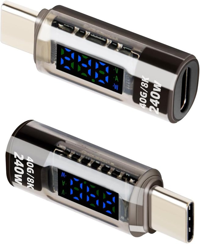 YANBORONSON PD 240W USB C Power Meter with Digital Display, USB C Male to Female Tester, Measures Voltage/Current/Power, for Computers, Laptops, Mobile Phones (Pack of 2)