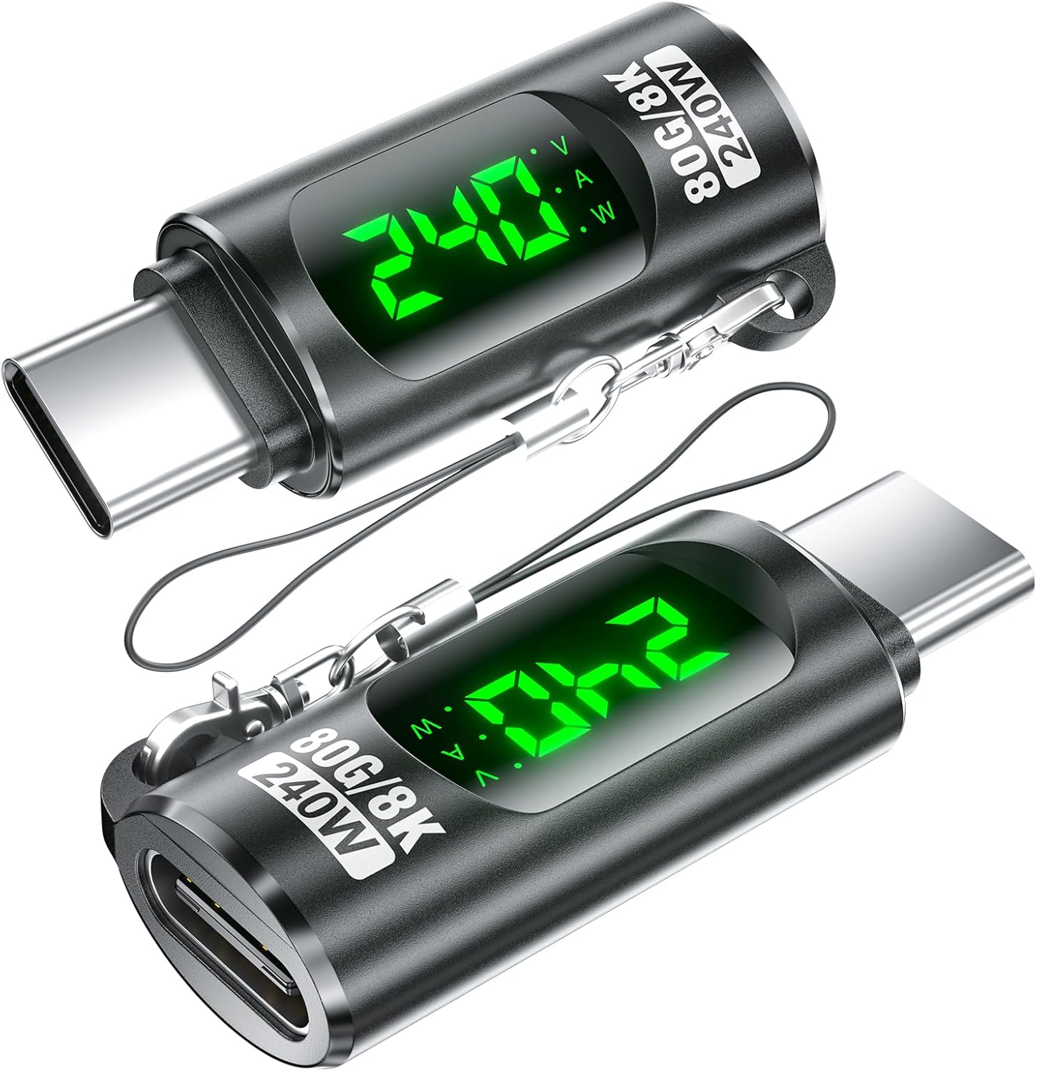 240W USB C Adapter Power Meter Tester (2 Pack) - Voltage Current Power LED Digital Display, Type C Male to Female Extension Connector for iPhone 15/16, MacBook, iPad & More USBC Cables/Devices