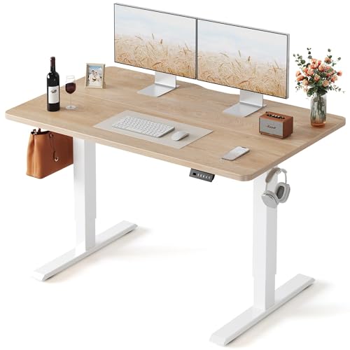 FEZIBO Standing Desk 120 x 60 cm, Height Adjustable Desk with Memory Buttons, Electric Sit Stand Desk with 2026 Latest Lift System, Home Office Computer Desk with Splice Board (Maple)