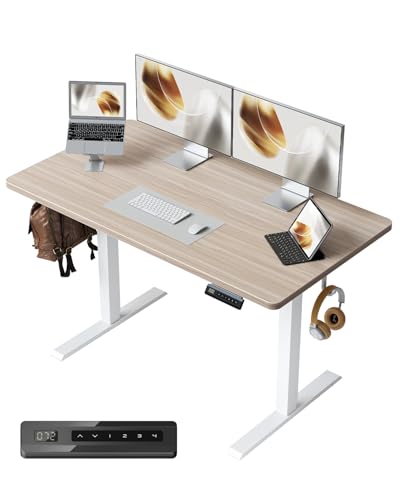FEZIBO PRO ONE-PIECE Standing Desk 120 x 60 cm, Height Adjustable Desk with 4 Memory Buttons, Electric Sit Stand Desk, Home Office Table, Aurora Walnut