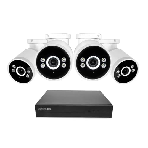 Swann AdvancedX™ Wired NVR 4K Security Camera System, 8 Channels, 4 PoE Cameras Outdoor, 1TB HDD Storage, Color Night Vision, Smart AI Video Analytics/Alerts, Motion Detection, 24/7 Recording