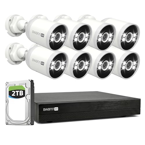 Swann AdvancedX 4K Wired PoE NVR Security System, 16-Channel, 2TB HDD, 8 Indoor/Outdoor Bullet Cameras, Colour Night Vision, Video Analysis – SWNVK-16ADVANX8B