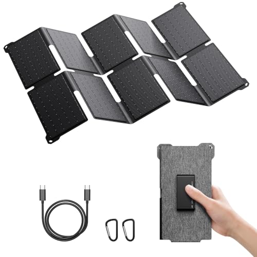 BigBlue Portable 35W Solar Panel Charger with Fast Charging USB-A and PD 25W USB-C for Camping Backpacking, 1.54 lbs, IP68 Waterproof, Folding Solar Phone Charger for iPhone/Android, iPad, Power Bank