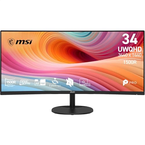 MSI PRO MP341CQ E12 34" UWQHD 3440x1440 1500R Curved VA Monitor, 120Hz, HDR Ready