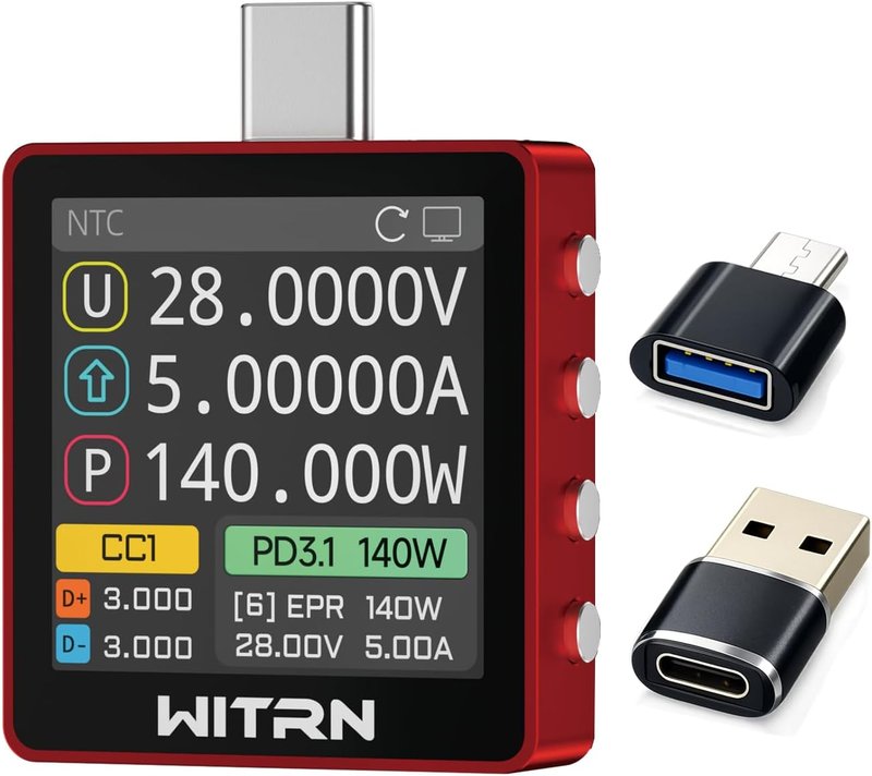K2 USB Voltage & Current Meter – Type-C 24P Through-Mode, PD3.1/EPR 28 V Protocol Detection, Color IPS Screen, 3.3-48V/0-6A (10A Peak) Measurement, USB-C Charger & Cable Tester
