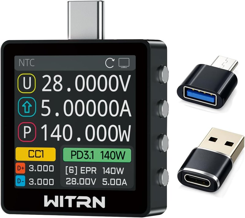 K2 USB Voltage & Current Meter – Type-C 24P Through-Mode, PD3.1/EPR 28 V Protocol Detection, Color IPS Screen, 3.3-48V/0-6A (10A Peak) Measurement, USB-C Charger & Cable Tester (K2B)