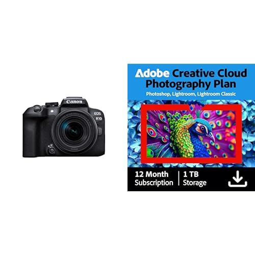 Canon EOS R10 Mirrorless Camera with RFS18-150STM Lens + Adobe Creative Cloud Photography Plan 1TB Storage (1 Year Subscription)