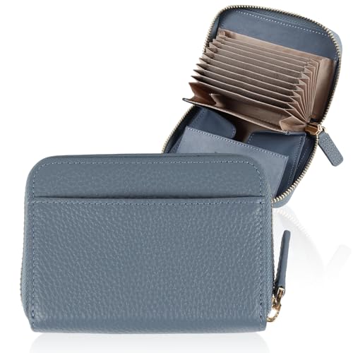 Wallet Women Slim RFID Wallet with 9 Card Pockets Genuine Leather Small Travel Wallet Includes Coin Purse (Dusty Blue)