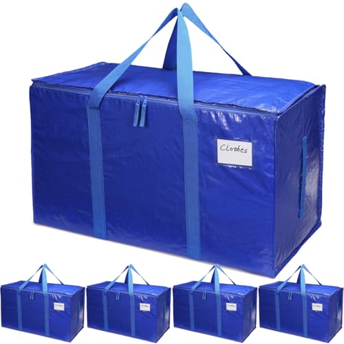 Extra Large Moving Bags, 4 Pack Heavy Duty Storage Packing Bags with Strong Handles & Double Zippers, Water Resistant Foldable Clothes Organizer Storage Totes for Clothes Blanket Quilts College Dorms