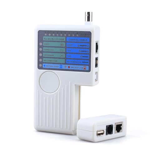 FARLINK 4-in-1 Multi Ethernet Cable Tester Tool, RJ45 RJ11 BNC Coax USB Continuity Tester with LCD Display for Cat5 Cat6 Network Cables