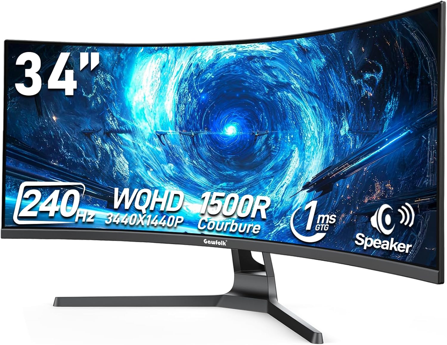 Gawfolk 34 inch ultrawide UWQHD 3440x1440 240Hz curved gaming monitor