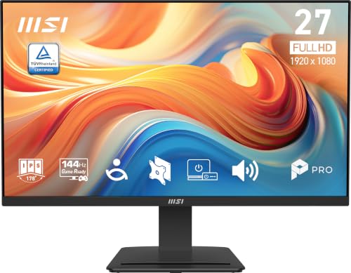 MSI PRO MP273Q E14 27" Eye Care Ergonomic Business Computer Monitor, WQHD 2560x1440, IPS, Frameless, 144Hz, 1ms, Tilt Compatible, 2xHDMI&DP Port, Built-in Speakers, VESA, Black, 3 Year Warranty
