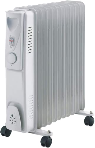 LENOXX 11-Fin 2400watt Oil Column Heater with Castor Wheels - 3 Heat Settings, Adjustable Thermostat, Portable - Electric Oil Filled Radiator with Overheating Protection and Safety Features