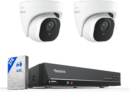 Reolink 4K Smart Person/Vehicle Detection PoE Camera Security System, H.265, 2pcs 8MP Outdoor Smart PoE Cameras, 8-Channel NVR Pre-Installed 2TB HDD for 24/7 Recording RLK8-800D2
