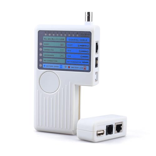 4-in-1 Multi Ethernet Cable Tester Tool, Rj45 Rj11 Bnc Coax USB Continuity Tester Tool with LCD Display, Portable Ethernet Cable Tester for Cat5 Cat6 Network Cables