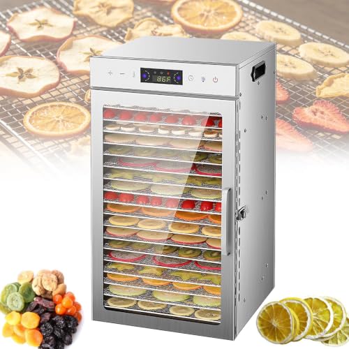 Food Dehydrator, Stainless Steel 400W-800w 360° Heating 90-194℉ Temperature Control Electric Dryer Machine with Digital Timer Touch Screen for Fruit, Meat, Vegetables, Biltong Maker 18-tier