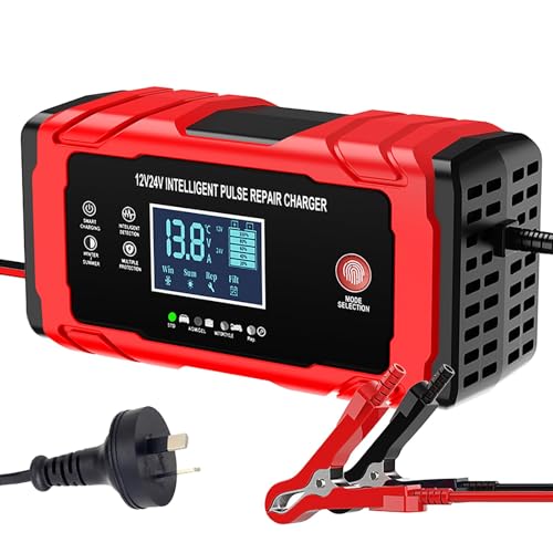 TEKXDD Car Battery Charger 10-Amp, 12V/24V Smart Trickle Charger 7 Stage